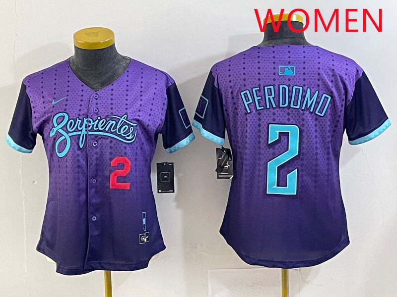 Women 2025 Arizona Diamondback 2 Perdomo Purple Joint Name Nike MLB Jersey style 4